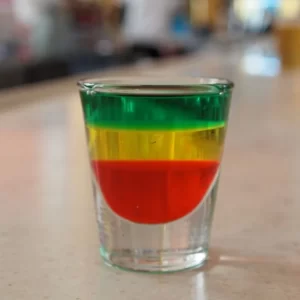Bob Marley cocktail served in a Shot glass