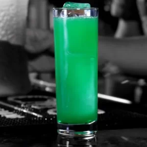Radioactive Long Island Iced Tea cocktail served in a Collins Glass