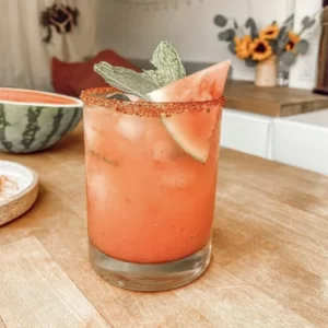 Smashed Watermelon Margarita cocktail served in a Collins glass